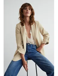 Relaxed Roll Sleeve Edge To Edge Blazer - 1