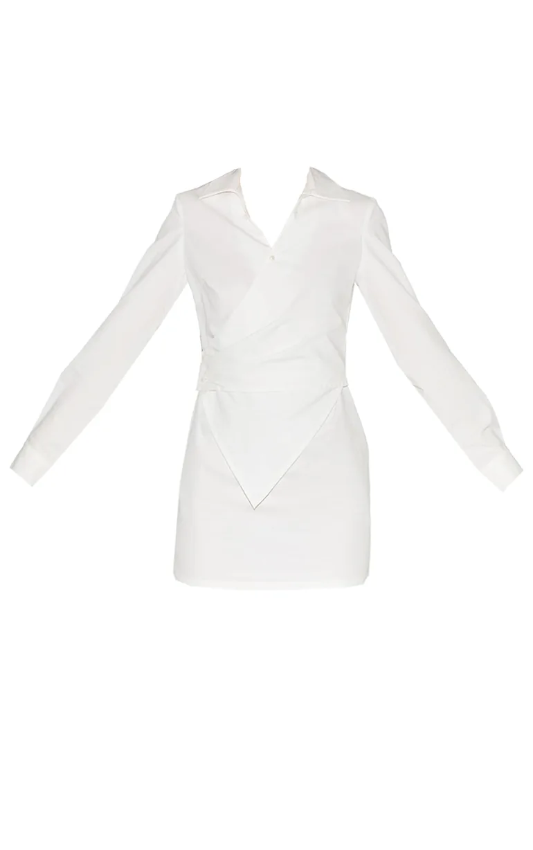 white asymmetric shirt dress Jamie White Asymmetrical Gathered Mini Shirt Dress