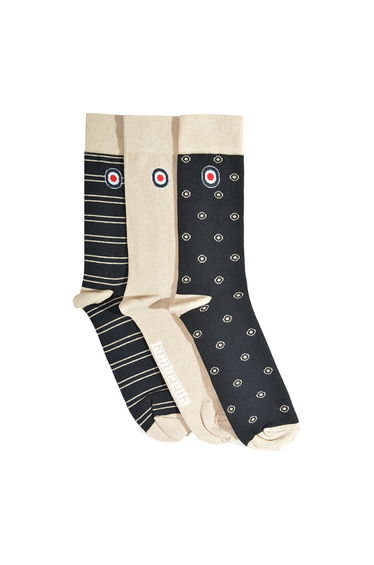 Lambretta Mens Paisley Socks (Pack of 3) - Navy Blue/Stone
