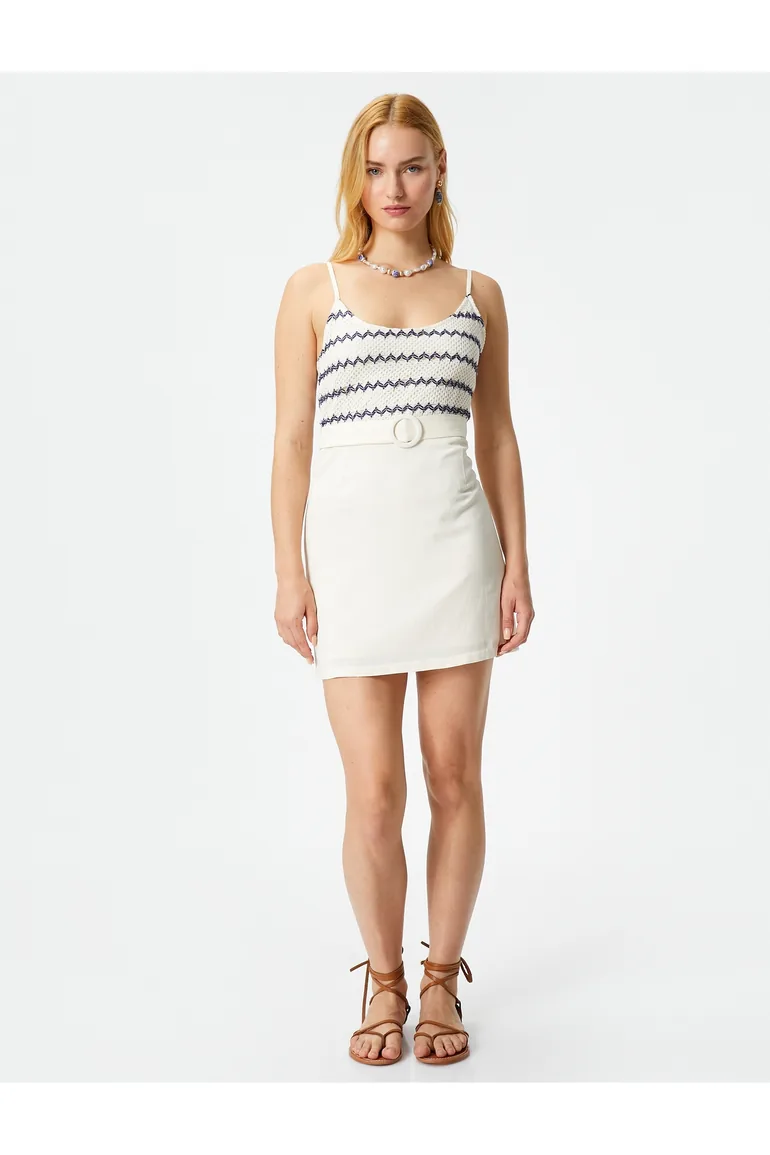 Melis Ağazat X Cotton - Belted Mini Dress with Straps - 3