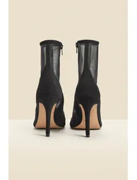 Black Suede Stiletto With Mesh Panel Ankle Boot - 3