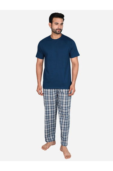 Solid Short Sleeve T-Shirt and Checked Pyjama Set