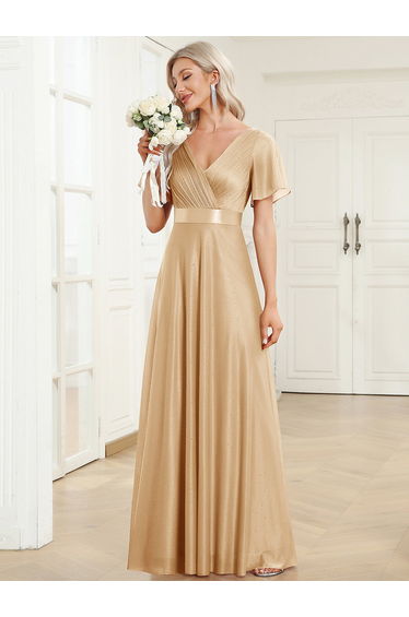 ever LIORÉ|Plus Size V Neck Ribbon Waist Formal Evening Dress With Sleeves