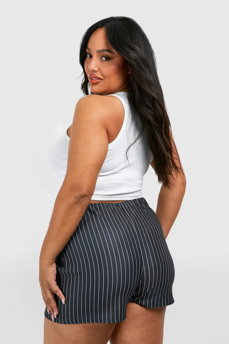 Plus Pinstripe Bengaline Wrap Tie Detail Skort - charcoal - 2