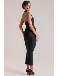 فستان ميداكسي بياقة هالتر - أسود - 7