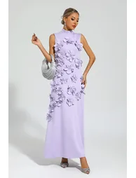 Onions Purple Rose Flower Maxi Dress - 1