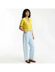 V-Neck Linen T-Shirt with Short Sleeves - 2