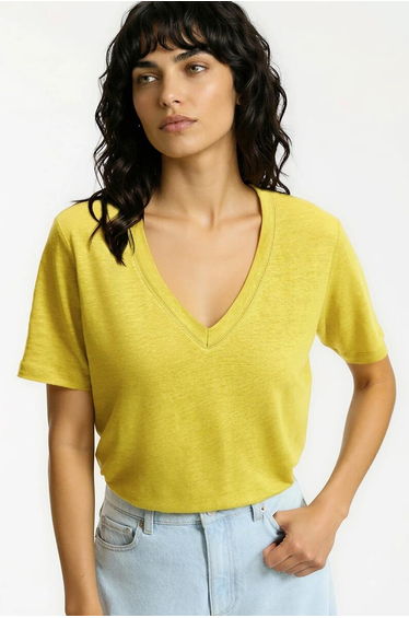 V-Neck Linen T-Shirt with Short Sleeves