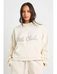 Ath Club Towelling Applique Quarter Zip Sweatshirt - cream