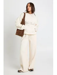 Ath Club Towelling Applique Quarter Zip Sweatshirt - cream - 1