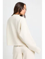 Ath Club Towelling Applique Quarter Zip Sweatshirt - cream - 2