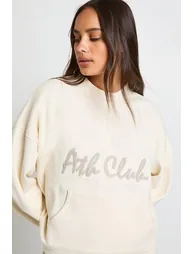 Ath Club Towelling Applique Quarter Zip Sweatshirt - cream - 3