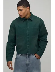 Oversized Crop Sun Bleached Cargo Pocket Patch Shirt - forest