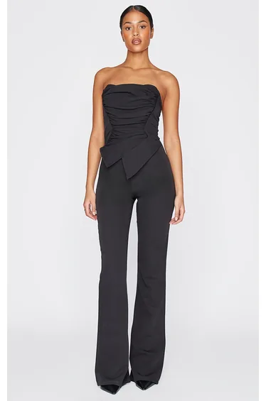 Tall Black Ruched Pointed Corset Bandeau Jumpsuit