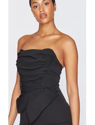 Tall Black Ruched Pointed Corset Bandeau Jumpsuit - 3