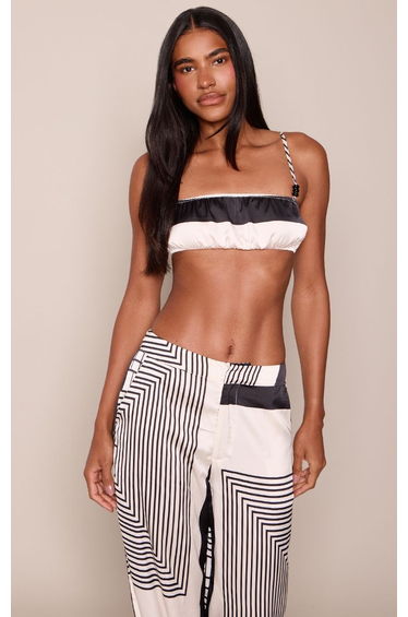 Black Satin Stripe Print Bralette Co-ord