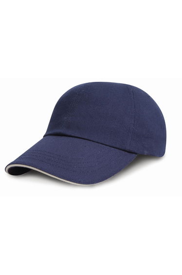 Result Headwear Kids Junior Low Profile Heavy Brushed Cotton Cap With Sandwich Peak - Navy /White