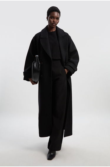 Wool Oversized Double Breasted Tailored Midi Coat