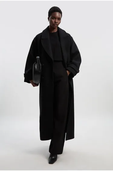 معطف ميدي صوف بتصميم واسع بأزرار مزدوجة