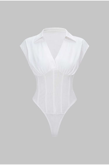 Solid Waist-Cinching Short Sleeve Bodysuit