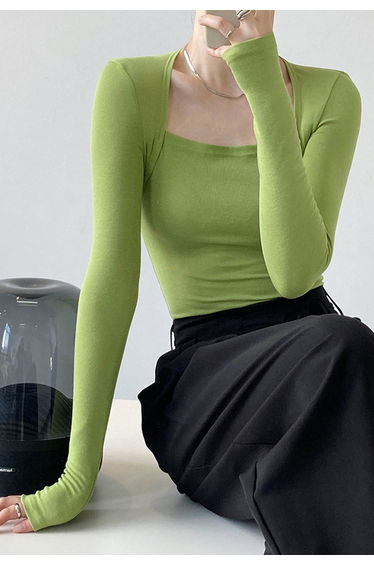 Solid Color Square Neck Soft Top in Green