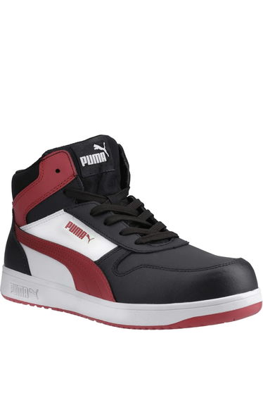 Puma Safety Mens Frontcourt Leather Shoes - Black/Red
