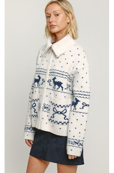 Cream Fair Isle Zip-Up Knit Jumper