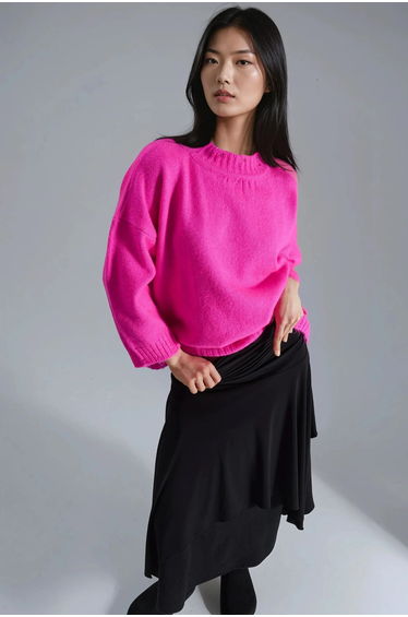 MY FASHION Oversized Textured Knit Sweater with Crew Neck