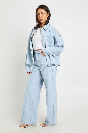Studded Denim Jacket - bleach wash