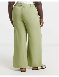 Tie Waist Twill Wide Leg Trousers - 4