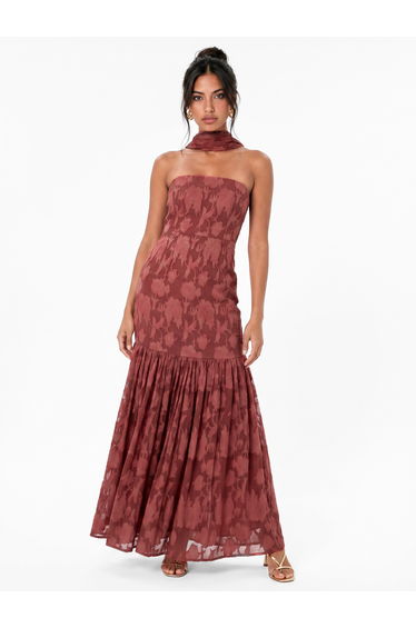 Anaya With Love Recycled Floral Burnout Bandeau Maxi Dress with Scarf