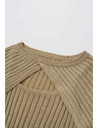 Solid Ribbed Knit Twinset Top in Khaki - 6