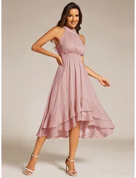 ever ZOYA|Sparkly High-Low Ruffle Halter Neck Wedding Guest Dress with Pleating - 2