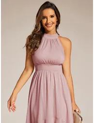 ever ZOYA|Sparkly High-Low Ruffle Halter Neck Wedding Guest Dress with Pleating - 4
