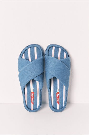 Denim striped house slippers