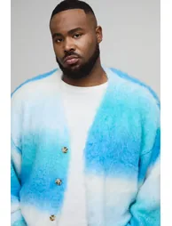 Plus Boxy Oversized Brushed Stripe Knitted Cardigan - blue - 2