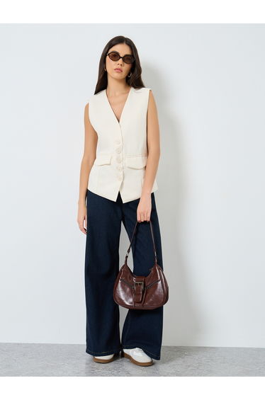 Women Cream Buttoned Waistcoat