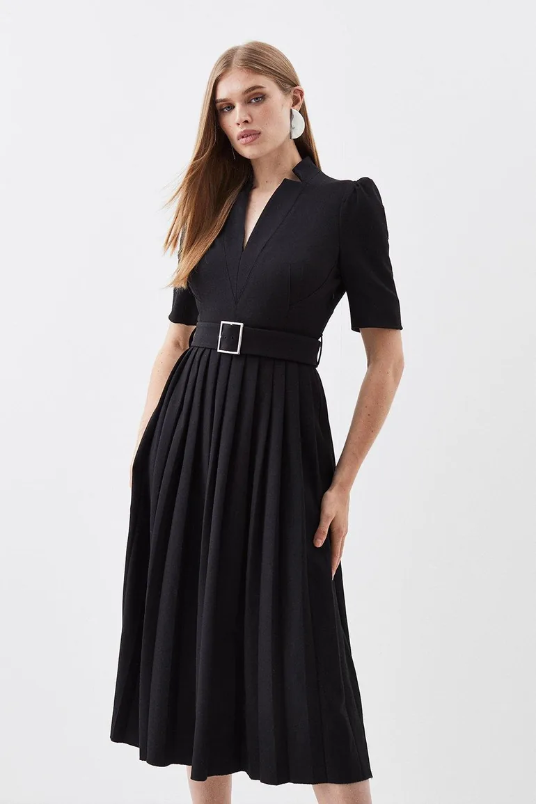 Petite Structured Crepe Forever Pleat  Dress