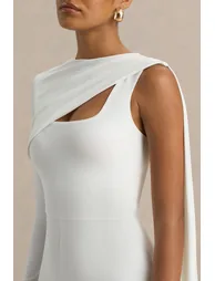 Graces | White High-Neck Jumpsuit With Cape Sleeve - 5