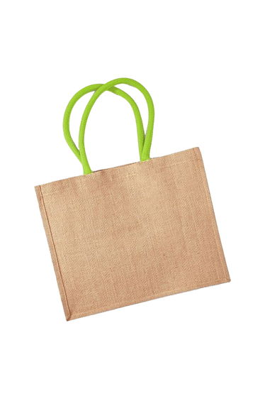 Westford Mill Classic Jute Shopper Bag (21 Litres) - Natural/Lime