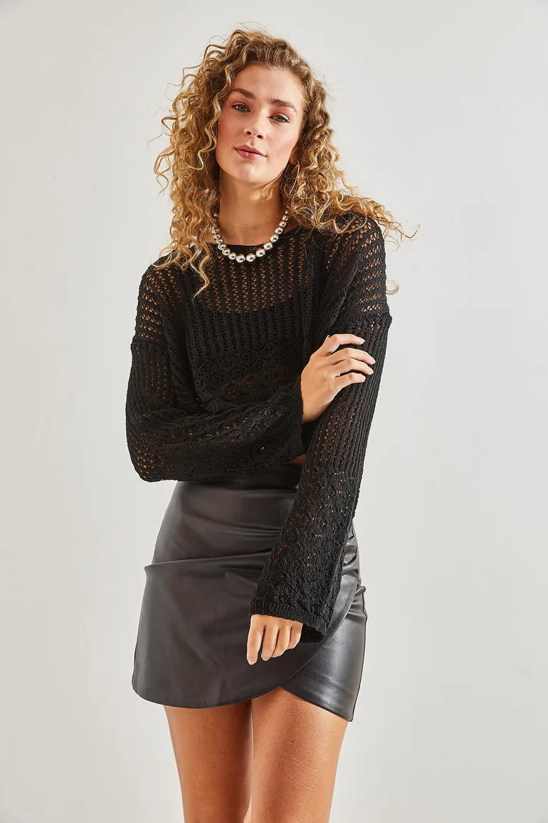 Women's Openwork Knitwear Blouse - 3