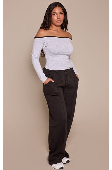Shape Grey Contrast Bardot Long Sleeve Top
