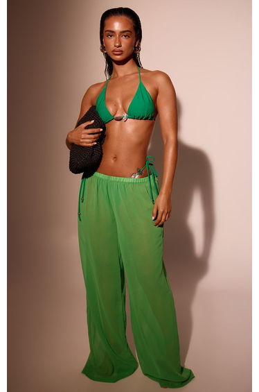 Green Chiffon Wide Leg Beach Trousers