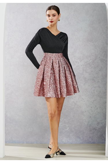 Gleaming Sequin Spliced Faux-Wrap Mini Dress