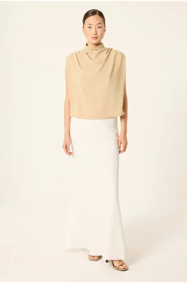 COWL-NECK BLOUSE WITH SKIRT OVERLAY DETAIL