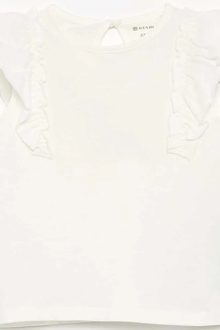 Ruffle-sleeved T-shirt WHITE - 1
