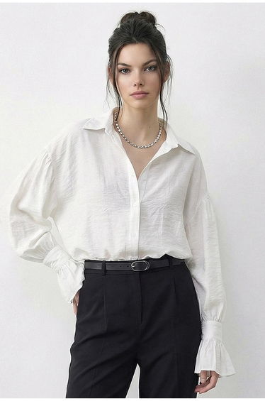 LUCCI Oversized Frilly Button-Up Shirt