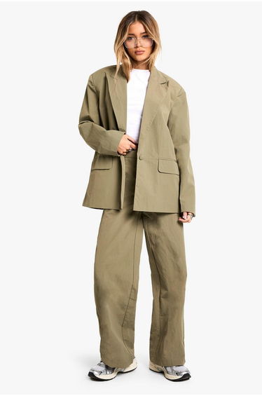 Tailored Nylon Oversized Blazer - olive