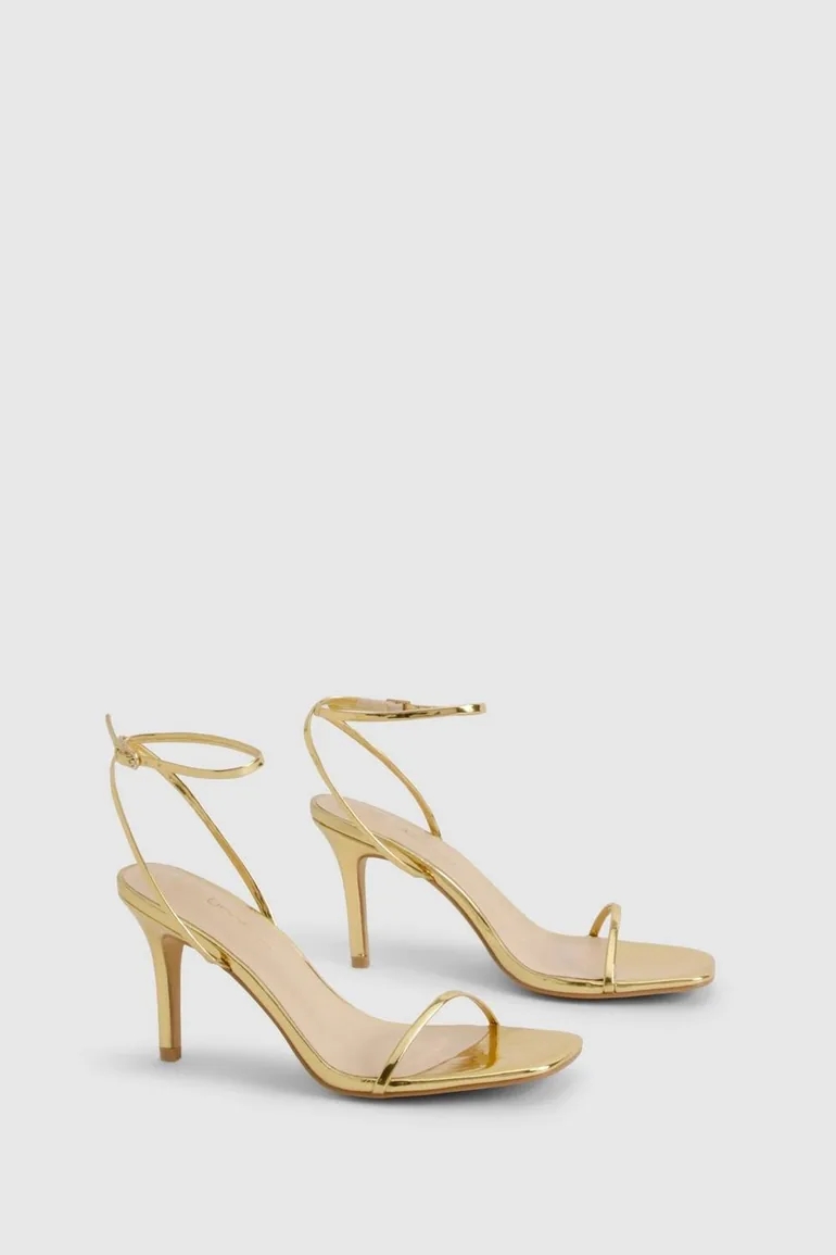 Wide Fit Metallic Barely There Low Stiletto Heels - gold - 1