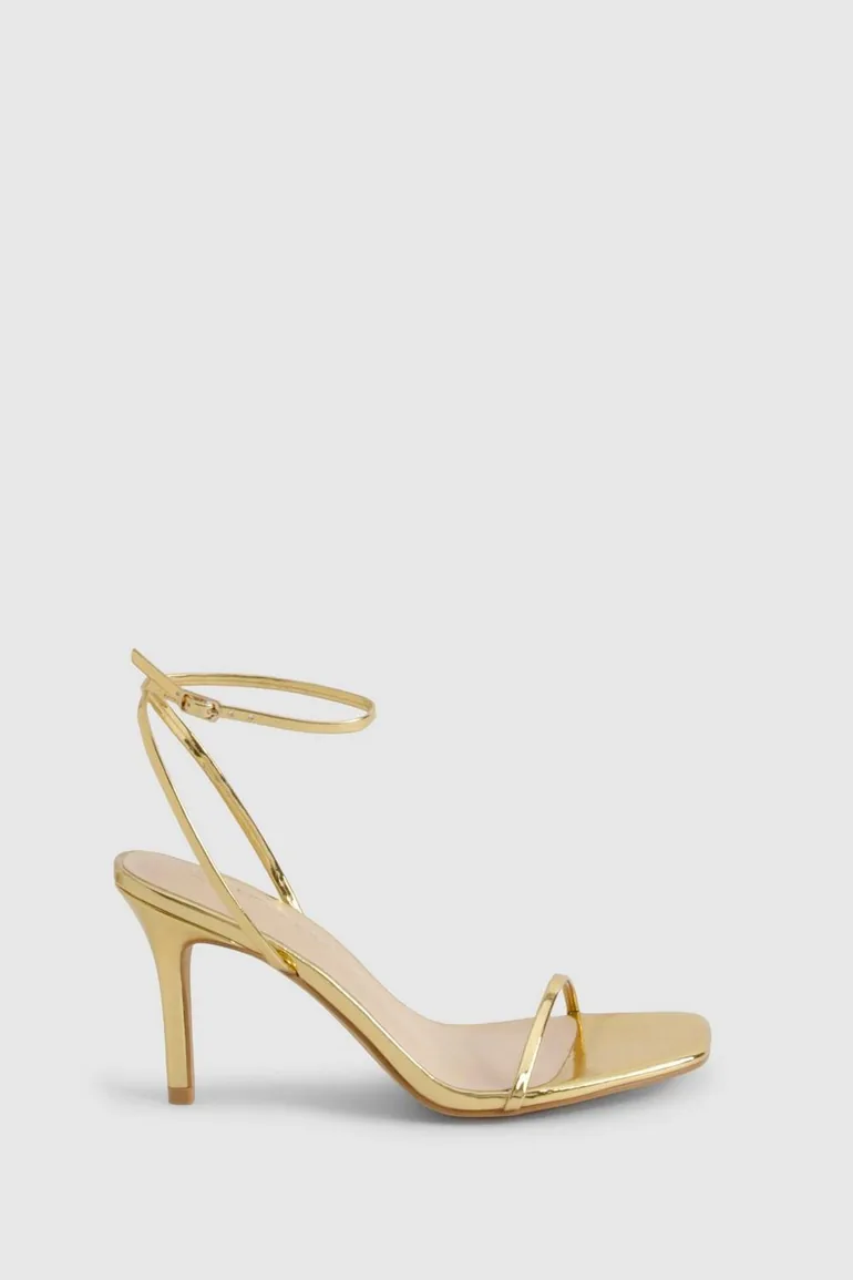 Wide Fit Metallic Barely There Low Stiletto Heels - gold - 2